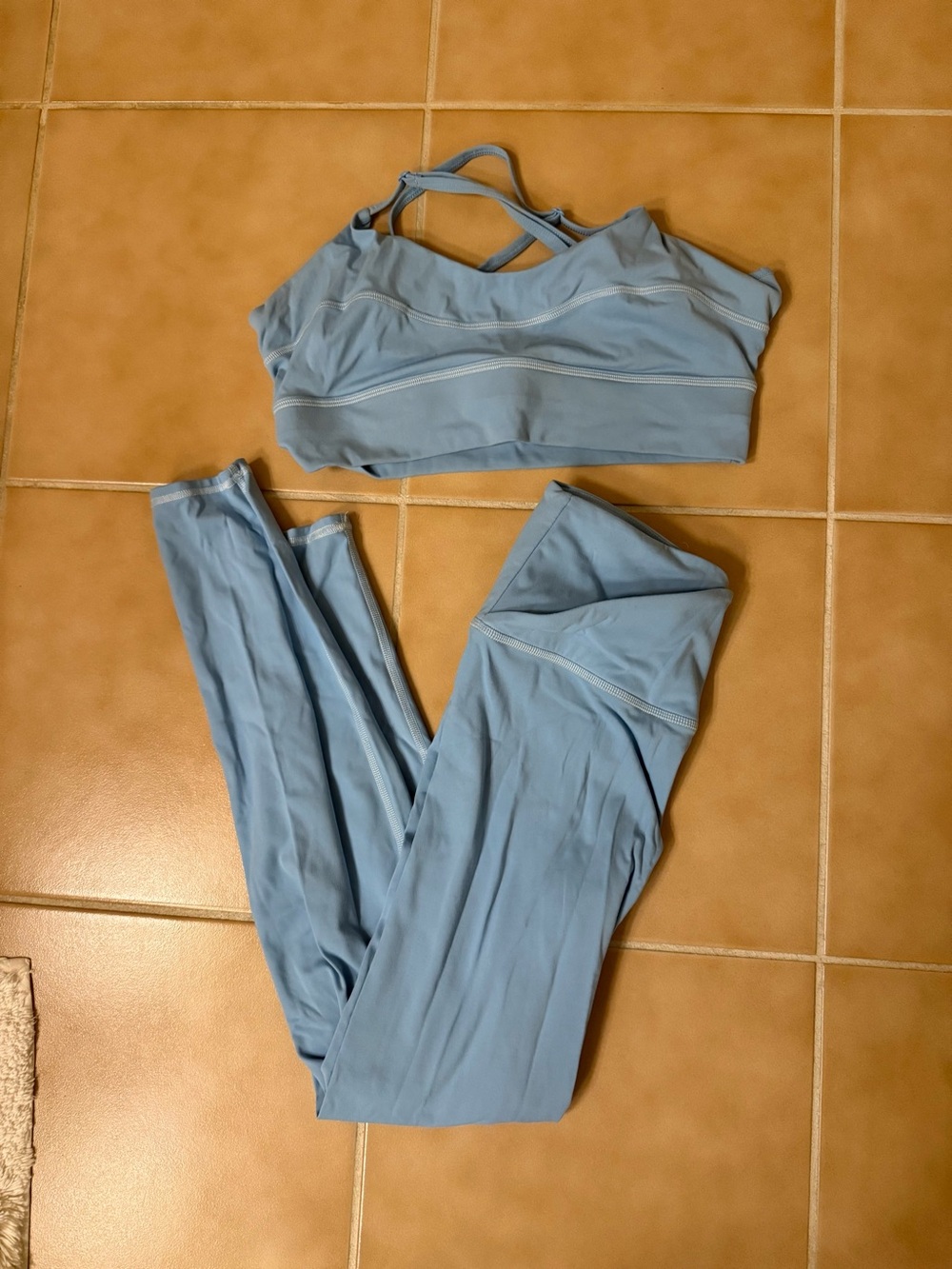 Sincerly Jules Light Blue Leggings with Strappy Sports Bra